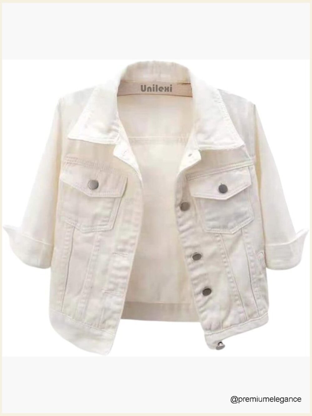 Women's 3/4 Sleeve Cropped Denim Jacket Light Wash Short Jean Jacket Trucker